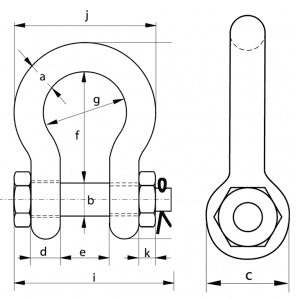 grenn pin bow shackle with safety bolt dims