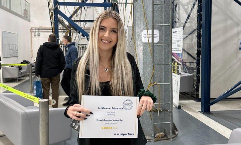 Durham Lifting apprentice Olivia Gardiner during National Apprenticeship Week 2023