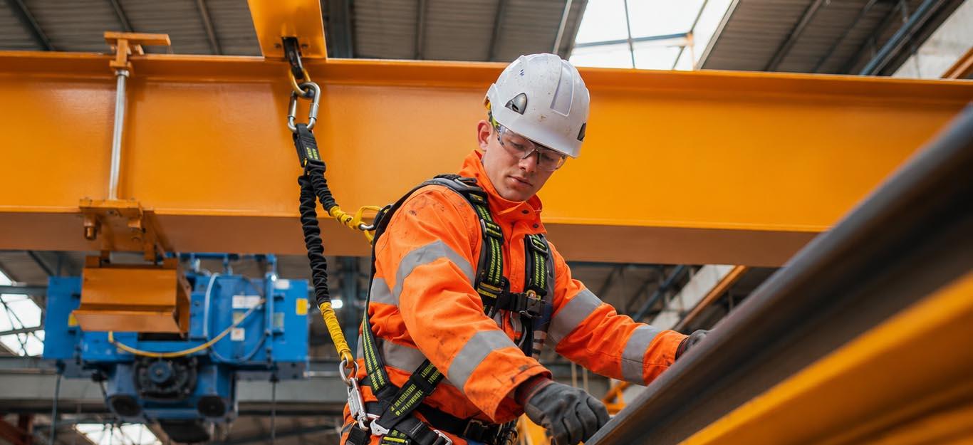 Overhead crane fall protection and safety line system