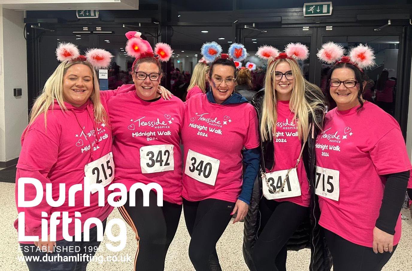 Durham Lifting team taking part in the Teesside Hospice Midnight Memory Walk