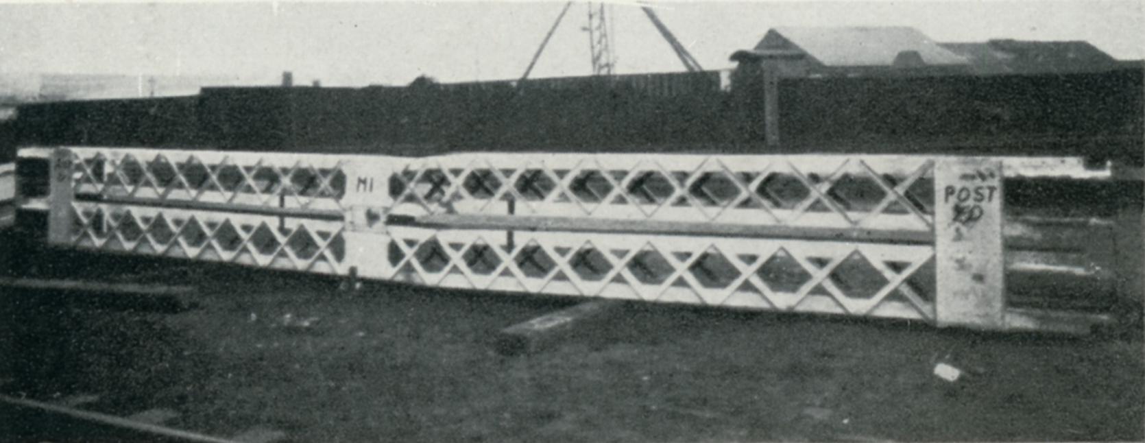 A model of post 20-21 after testing stacked in the yard of the Britannia Test House