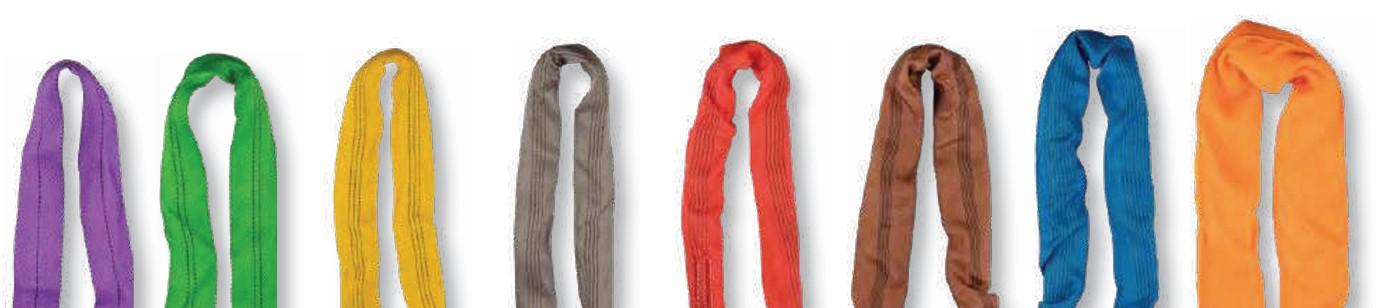 Polyester round slings in standard WLL identification colours